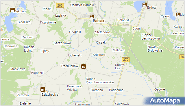 mapa Krukowo gmina Babiak, Krukowo gmina Babiak na mapie Targeo