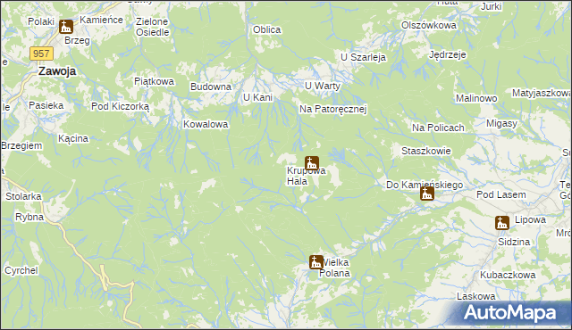 mapa Krupowa Hala, Krupowa Hala na mapie Targeo