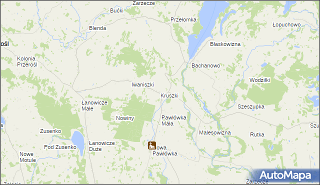 mapa Kruszki gmina Przerośl, Kruszki gmina Przerośl na mapie Targeo