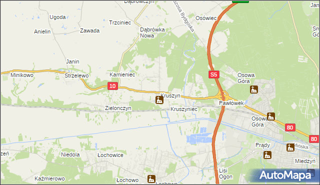 mapa Kruszyn gmina Sicienko, Kruszyn gmina Sicienko na mapie Targeo