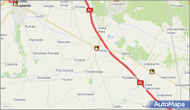 mapa Kruszynek gmina Włocławek, Kruszynek gmina Włocławek na mapie Targeo