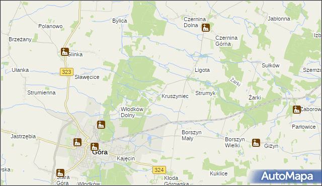 mapa Kruszyniec gmina Góra, Kruszyniec gmina Góra na mapie Targeo