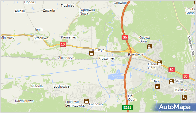 mapa Kruszyniec gmina Sicienko, Kruszyniec gmina Sicienko na mapie Targeo