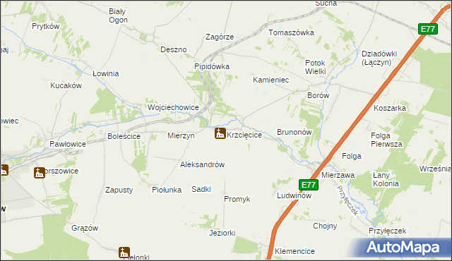 mapa Krzcięcice, Krzcięcice na mapie Targeo