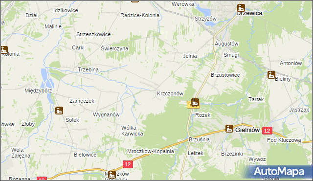 mapa Krzczonów gmina Drzewica, Krzczonów gmina Drzewica na mapie Targeo