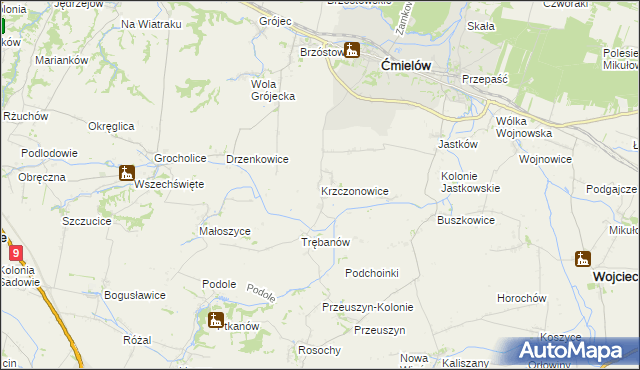 mapa Krzczonowice gmina Ćmielów, Krzczonowice gmina Ćmielów na mapie Targeo