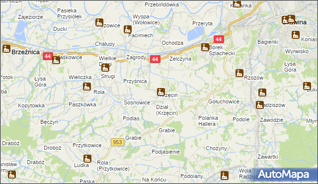 mapa Krzęcin gmina Skawina, Krzęcin gmina Skawina na mapie Targeo