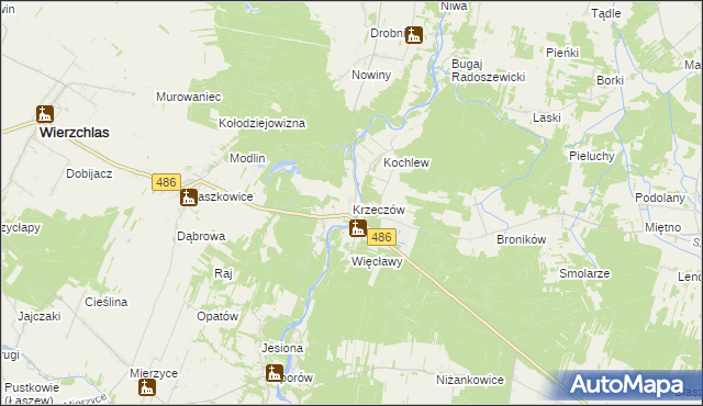 mapa Krzeczów gmina Wierzchlas, Krzeczów gmina Wierzchlas na mapie Targeo