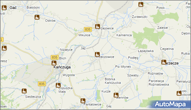 mapa Krzeczowice, Krzeczowice na mapie Targeo