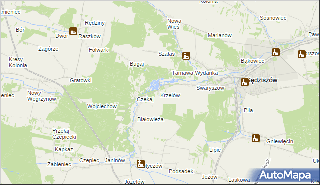 mapa Krzelów gmina Sędziszów, Krzelów gmina Sędziszów na mapie Targeo