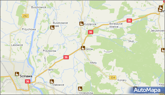 mapa Krzelów gmina Wińsko, Krzelów gmina Wińsko na mapie Targeo
