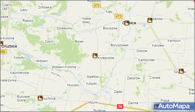 mapa Krzepczów, Krzepczów na mapie Targeo