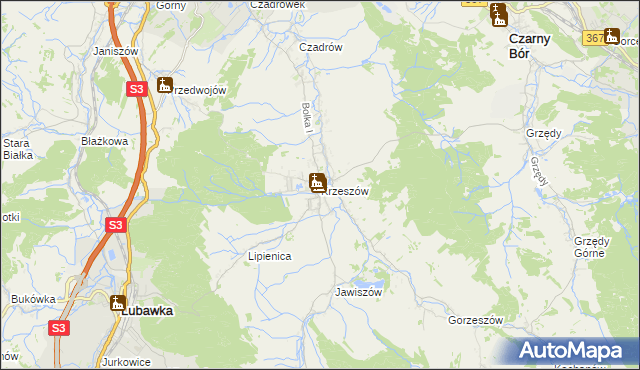 mapa Krzeszów gmina Kamienna Góra, Krzeszów gmina Kamienna Góra na mapie Targeo