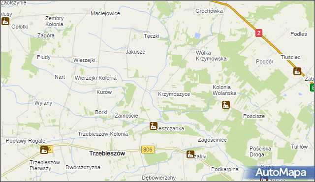 mapa Krzymoszyce, Krzymoszyce na mapie Targeo