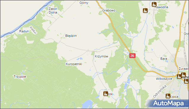mapa Krzymów gmina Chojna, Krzymów gmina Chojna na mapie Targeo