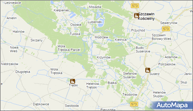 mapa Krzymów gmina Szczawin Kościelny, Krzymów gmina Szczawin Kościelny na mapie Targeo