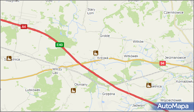 mapa Krzywa gmina Chojnów, Krzywa gmina Chojnów na mapie Targeo