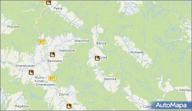 mapa Krzywa gmina Sękowa, Krzywa gmina Sękowa na mapie Targeo