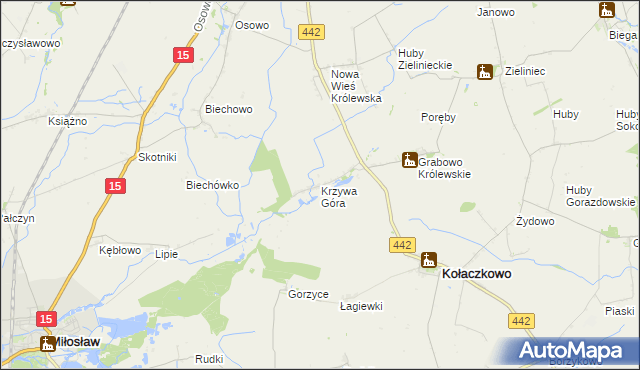 mapa Krzywa Góra gmina Kołaczkowo, Krzywa Góra gmina Kołaczkowo na mapie Targeo