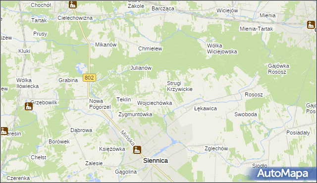 mapa Krzywica gmina Siennica, Krzywica gmina Siennica na mapie Targeo