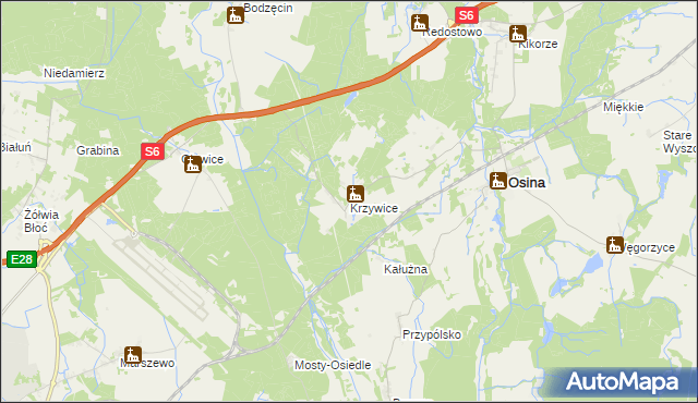 mapa Krzywice gmina Osina, Krzywice gmina Osina na mapie Targeo