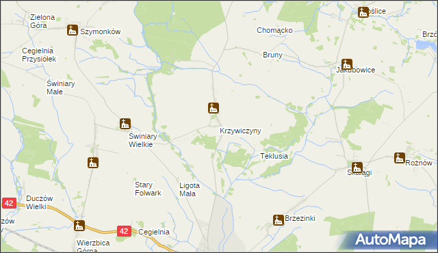 mapa Krzywiczyny, Krzywiczyny na mapie Targeo