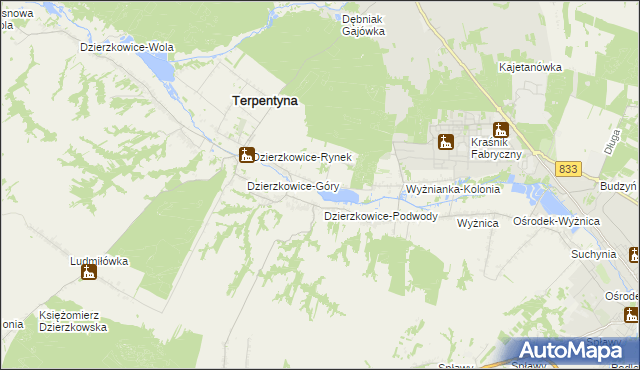 mapa Krzywie gmina Dzierzkowice, Krzywie gmina Dzierzkowice na mapie Targeo