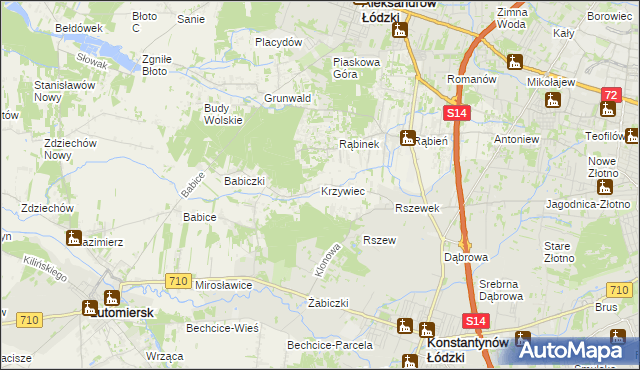 mapa Krzywiec gmina Aleksandrów Łódzki, Krzywiec gmina Aleksandrów Łódzki na mapie Targeo