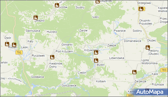 mapa Krzywopłoty gmina Klucze, Krzywopłoty gmina Klucze na mapie Targeo