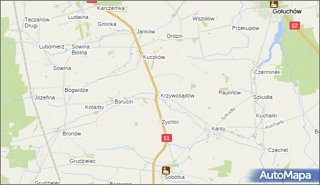 mapa Krzywosądów, Krzywosądów na mapie Targeo