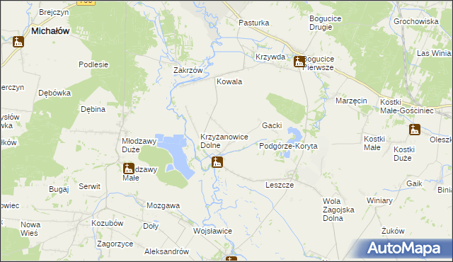 mapa Krzyżanowice Średnie, Krzyżanowice Średnie na mapie Targeo