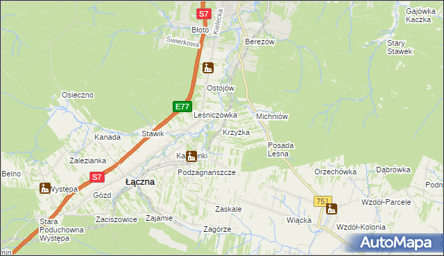 mapa Krzyżka, Krzyżka na mapie Targeo