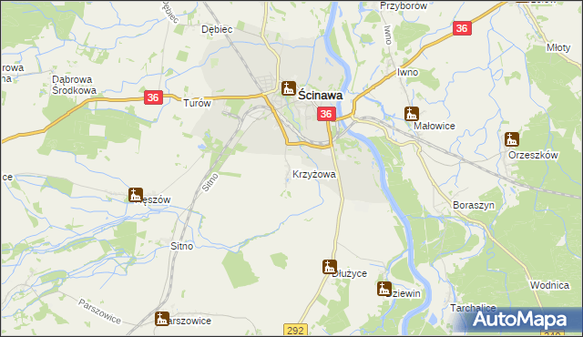 mapa Krzyżowa gmina Ścinawa, Krzyżowa gmina Ścinawa na mapie Targeo