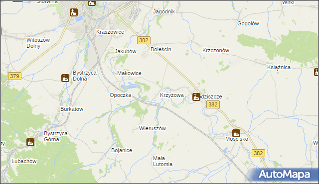 mapa Krzyżowa gmina Świdnica, Krzyżowa gmina Świdnica na mapie Targeo