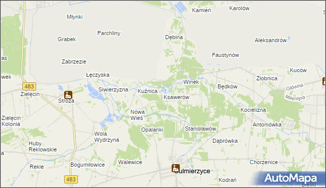 mapa Ksawerów gmina Sulmierzyce, Ksawerów gmina Sulmierzyce na mapie Targeo