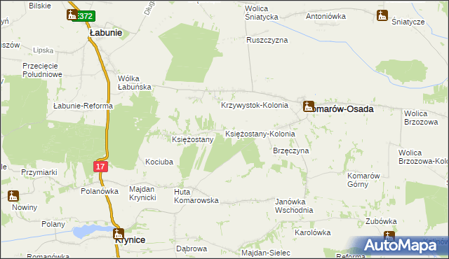 mapa Księżostany-Kolonia, Księżostany-Kolonia na mapie Targeo