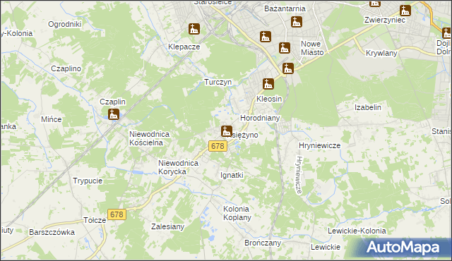 mapa Księżyno, Księżyno na mapie Targeo