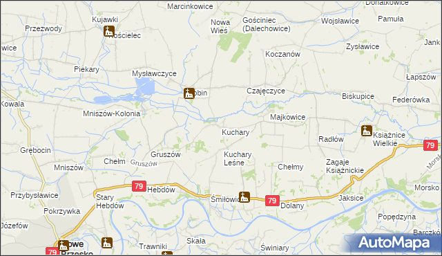 mapa Kuchary gmina Nowe Brzesko, Kuchary gmina Nowe Brzesko na mapie Targeo