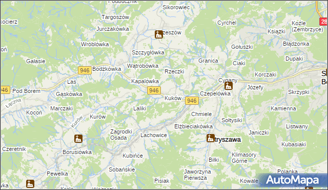 mapa Kuków gmina Stryszawa, Kuków gmina Stryszawa na mapie Targeo