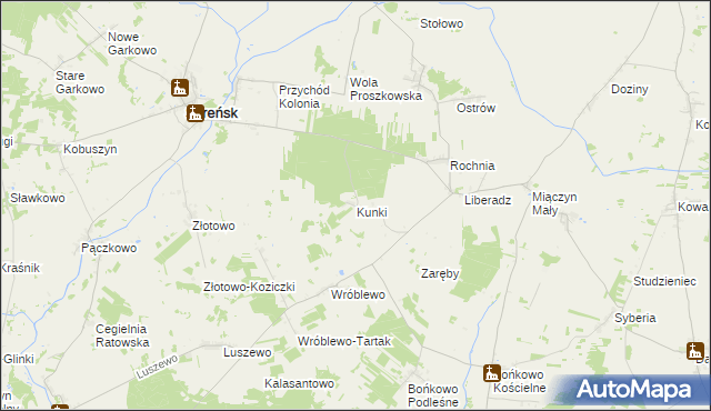 mapa Kunki gmina Szreńsk, Kunki gmina Szreńsk na mapie Targeo