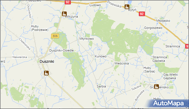 mapa Kunowo gmina Duszniki, Kunowo gmina Duszniki na mapie Targeo