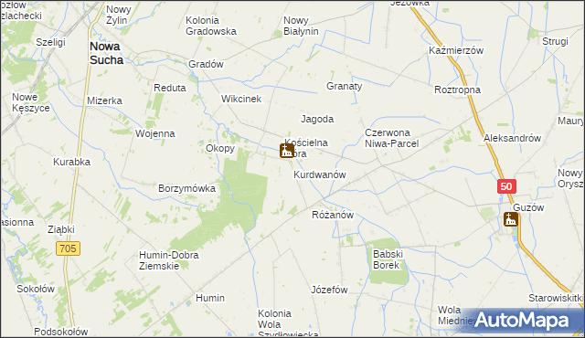 mapa Kurdwanów gmina Nowa Sucha, Kurdwanów gmina Nowa Sucha na mapie Targeo