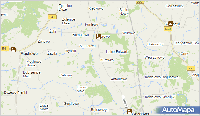mapa Kurówko gmina Gozdowo, Kurówko gmina Gozdowo na mapie Targeo