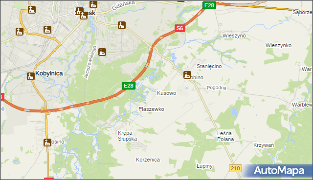 mapa Kusowo gmina Słupsk, Kusowo gmina Słupsk na mapie Targeo