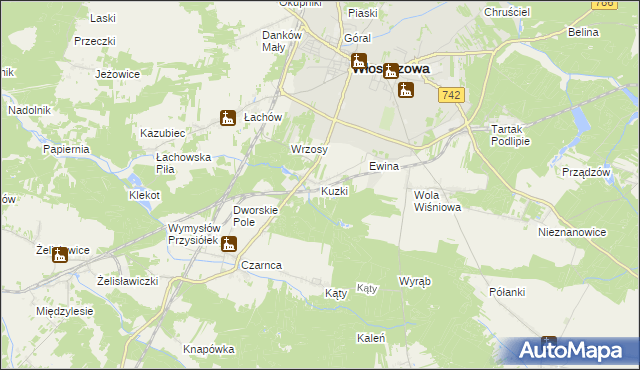 mapa Kuzki gmina Włoszczowa, Kuzki gmina Włoszczowa na mapie Targeo