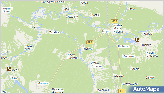 mapa Kuźnica gmina Nowa Brzeźnica, Kuźnica gmina Nowa Brzeźnica na mapie Targeo