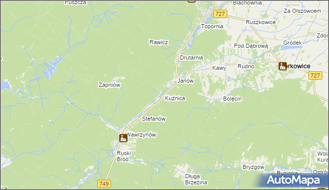 mapa Kuźnica gmina Przysucha, Kuźnica gmina Przysucha na mapie Targeo