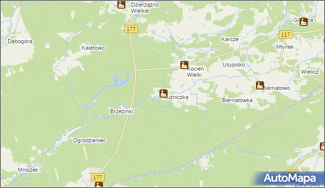 mapa Kuźniczka gmina Wieleń, Kuźniczka gmina Wieleń na mapie Targeo