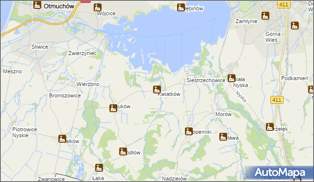 mapa Kwiatków gmina Otmuchów, Kwiatków gmina Otmuchów na mapie Targeo