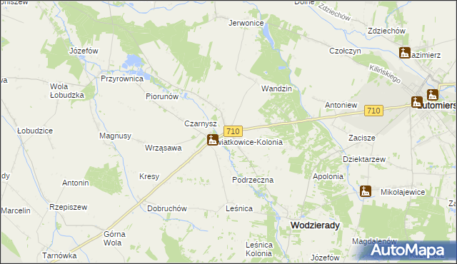 mapa Kwiatkowice gmina Wodzierady, Kwiatkowice gmina Wodzierady na mapie Targeo
